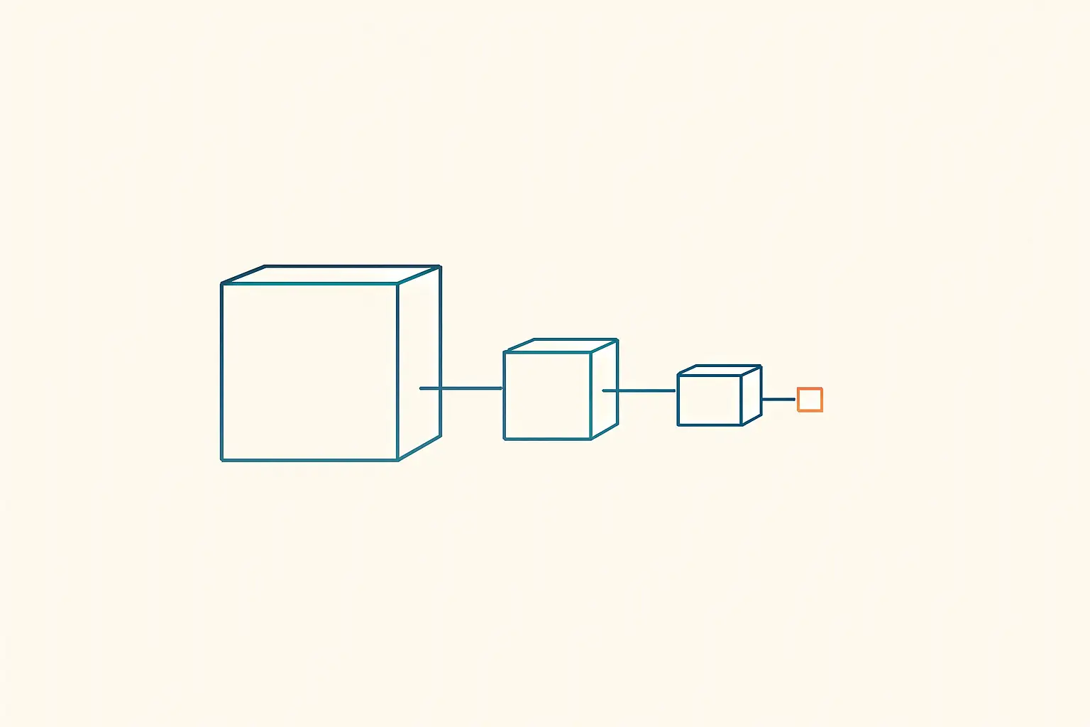 Ilustración: tres bloques de distinto tamaño unidos por líneas, como un organigrama tumbado.