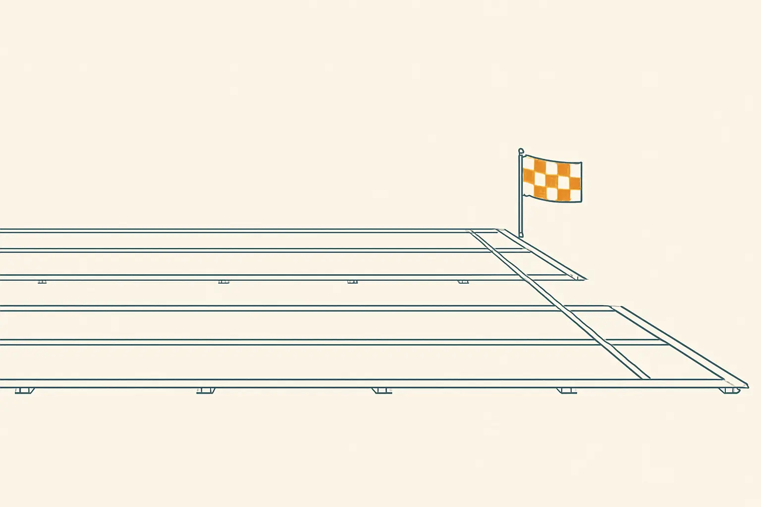Ilustración: dos carriles paralelos; uno llega un poco por delante del otro.